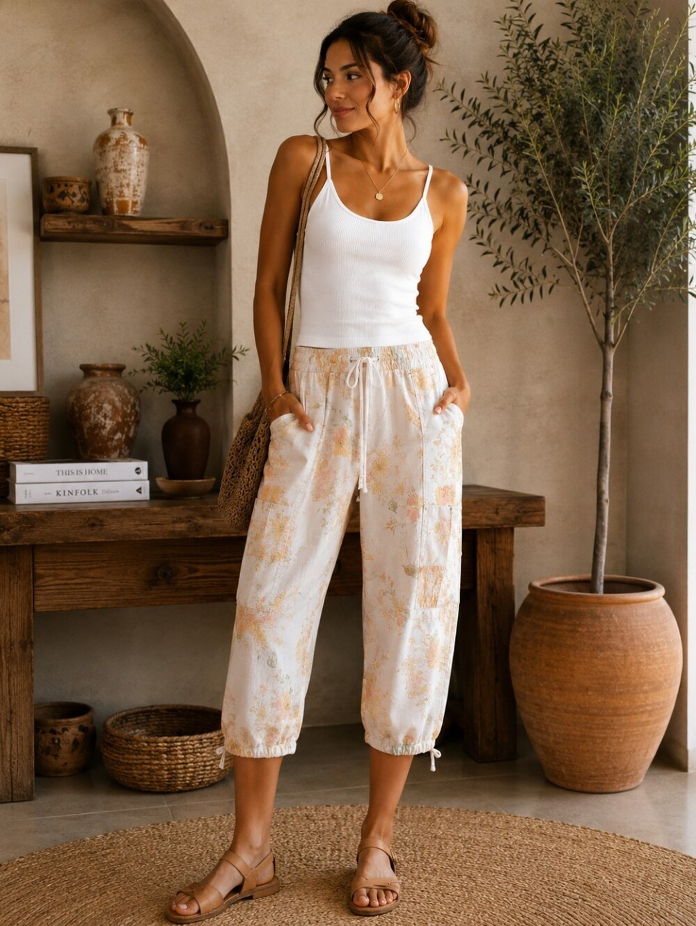 Democracy Floral Cargo Capri Pants Size 2 NWT Boho Utility Drawstring